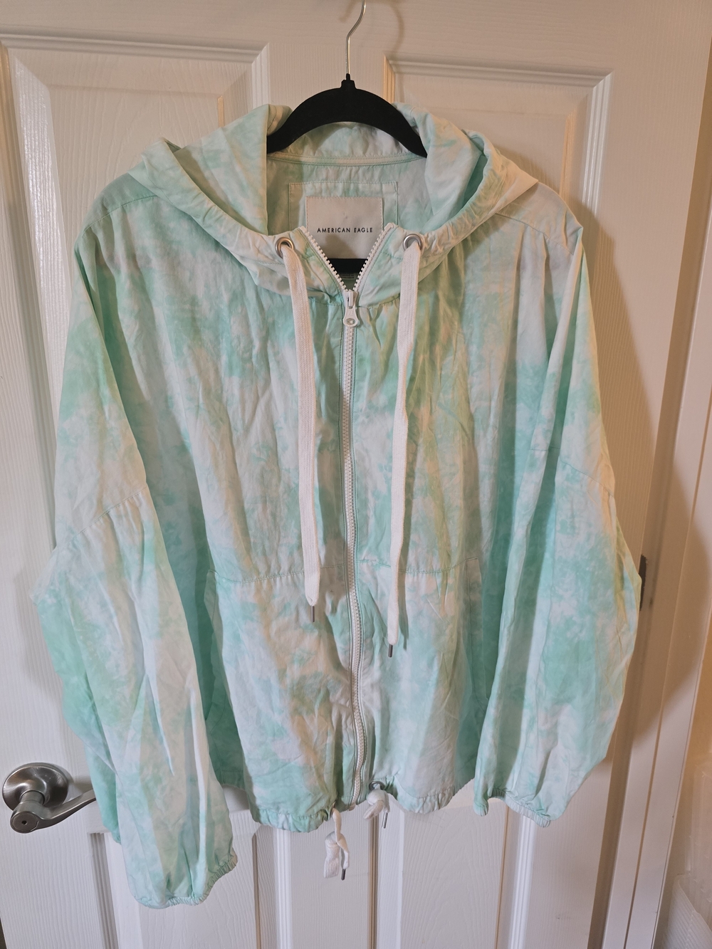 AE Mint & White Tie-Dye Zip Hoodie Windbreaker Lightweight Jacket (XL)